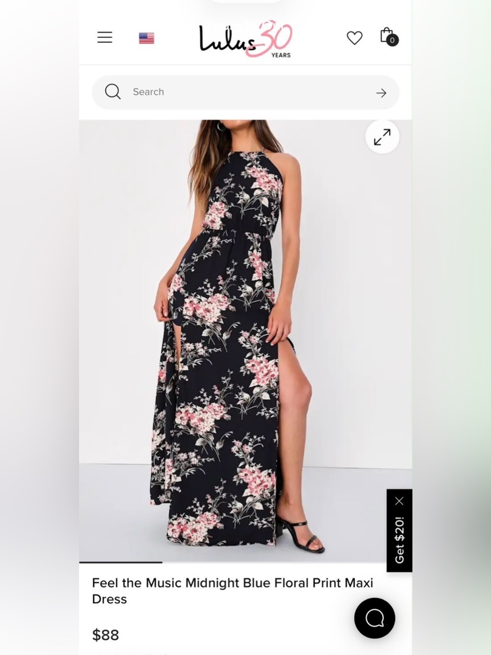 Lulu's Midnight Blue Floral Halter Maxi Dress with Side Slit